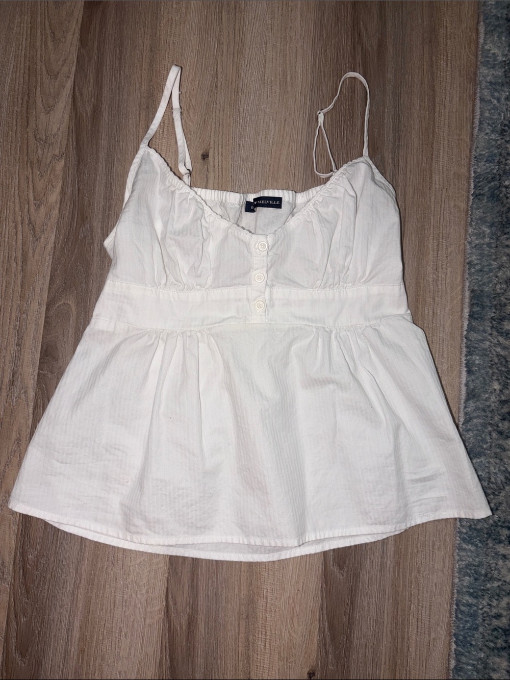 Brandy Melville White Spaghetti Strap White Stripe Peplum Camisole